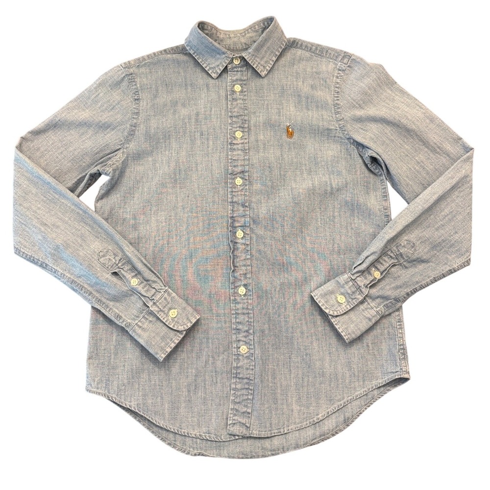 Polo Ralph Lauren Womens XS Light Blue Chambray Button Down Shirt Long Sleeve